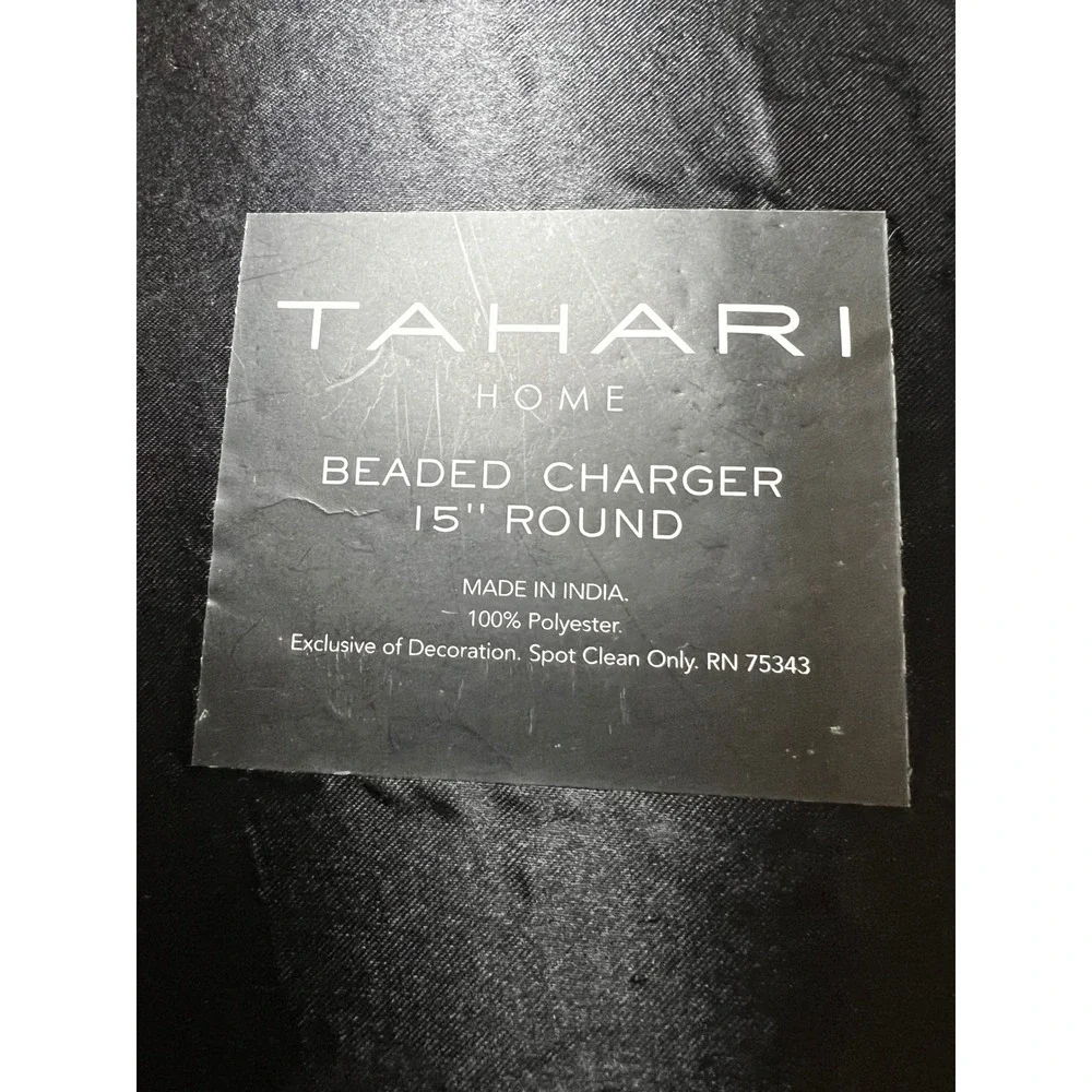Tahari Home Skull Beaded Charger Placemats Set of 2 Black Gold 15in Gothic